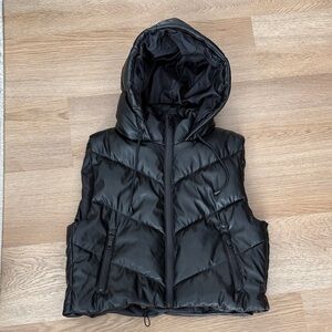 Love Tree Black Faux Leather Hooded Puffer Vest